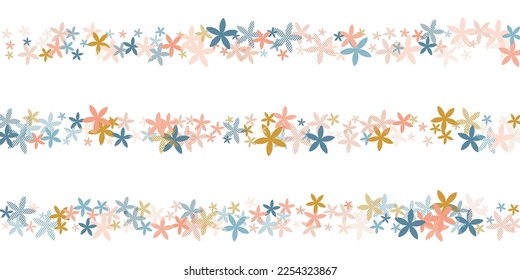 Forget-me-not abstract flowers vector design. Tiny garden floral shapes scattered. Valentines Day ornament. Beautiful flowers Forget-me-not primitive bloom. Tabby petals.