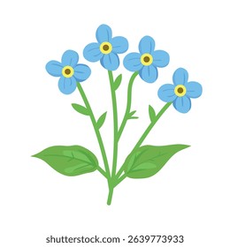 Forget-me-not flower. Flat vector clipart, illustration with isolated background.