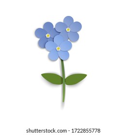 Forget-Me-Not Flower Isolated. Vector Illustration In Paper Cut