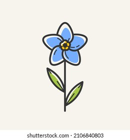 Forget-me-not flower. Modern graphic design geometric element. Simple contour vector illustration for cosmetics, perfumeries and food packaging.