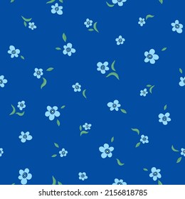 Forget-me-not flower seamless pattern. Ditsy floral print in blue color palette. Great for textile design, packaging, wrapping paper.