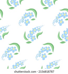 Forget-me-not flower seamless pattern. Ditsy floral print on white background. Great for textile design, packaging, wrapping paper.