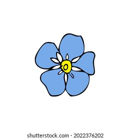 Forget-me-not flower vector colorful illustration isolated on white background, ink sketch, decorative herbal doodle, for design medicine, wedding invitation, greeting card, floral cosmetic