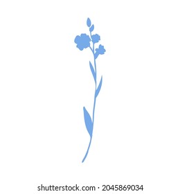 Forget-me-not flower vector illustration isolated on white background, colorful delicate silhouette, decorative herbal doodle, for design medicine, wedding invitation, greeting card, floral cosmetic