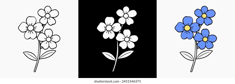 Forget-me-not Flower vector on white isolated background. beautiful botanical illustration. Decorative floral silhouette.