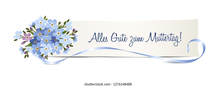 Forget-me-not flowers for Mother's Day,
Banner with "Happy Mother's Day“ in german,
Vector illustration isolated on white background