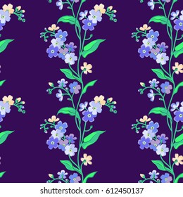 forget-me-not, flowers, seamless pattern, vector design, dark blue background