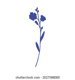 Forget-me-not flowers vector illustration isolated on white background, colorful silhouette, decorative herbal doodle, for design medicine, wedding invitation, greeting card, floral cosmetic