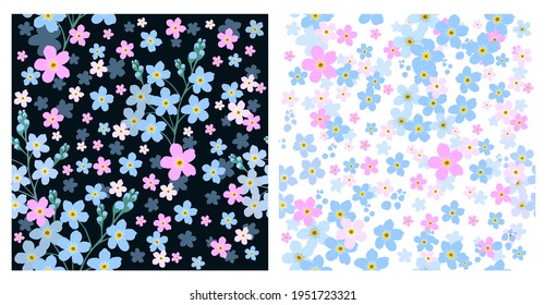 Forget-me-not is a seamless background. Dark and light background. Vector illustration.