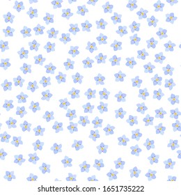 Forget-me-not seamless pattern.  Blue flowers.  Spring floral abstract background. Texture for greeting easter, happy mothers and womens day card. Wedding invitation.  Idea for textile. Vector 