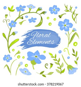 Forget-me-not, a set of hand drawn floral vector elements