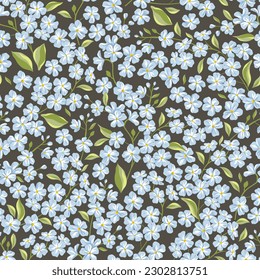 Forget-me-not spring garden flower hand drawn vector seamless pattern. Vintage Romantic Liberty inspired Petite floral ditsy print. Bloomy calico background for fashion fabric or home textile