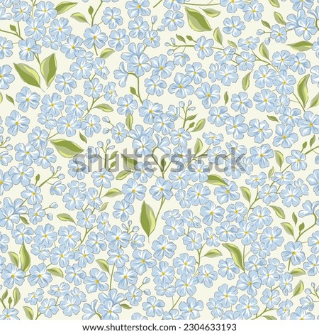 Forget-me-not spring garden flower hand drawn vector seamless pattern. Vintage Romantic Liberty inspired Petite floral ditsy print. Bloomy calico background for fashion fabric or home textile