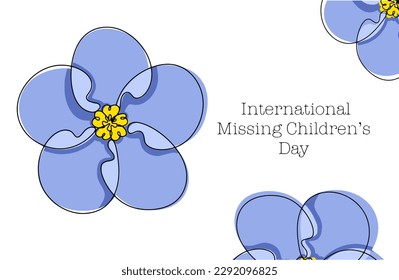 Forget-me-not as a symbol of missing children. International Missing Children's Day. One line drawing for different uses. Color vector illustration.