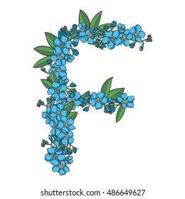 Forget-me-not vector alphabet. Letter F