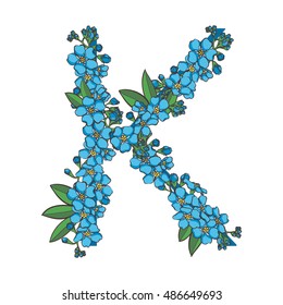 Forget-me-not vector alphabet. Letter K