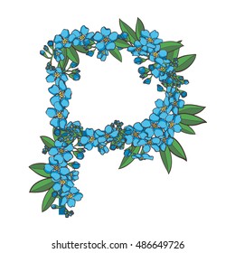 Forget-me-not vector alphabet. Letter P