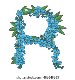 Forget-me-not vector alphabet. Letter R