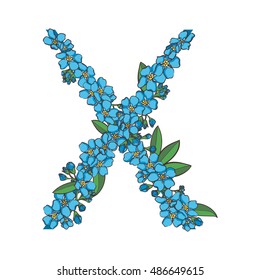 Forget-me-not vector alphabet. Letter X