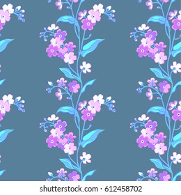 forget-me-not, vector graphic, seamless pattern, gray-green background
