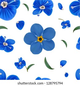 Forget-me-not & Veronica Isolated On A Seamless White Background