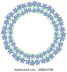 Forgetmenot wreath, flower border in the form of a round frame for design vector illustration
