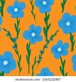 Forget-me-nots. For design, print, wallpaper, paper, textiles. Vector overlapping seamless pattern.