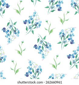 Forget-me-nots and herb watercolor seamless vector print