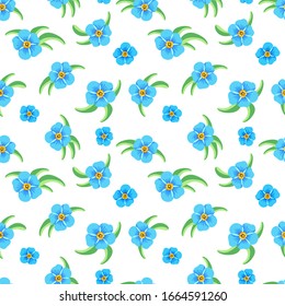 Forget-me-nots on a white background.Seamless pattern with  blue flowers.Vector illustration for a spring holiday cover,print,fabric,textile.