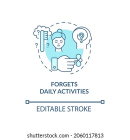 Forgets daily activities concept icon. Inattentive symptom abstract idea thin line illustration. Issues with memory. Trouble with daily routine. Vector isolated outline color drawing. Editable stroke