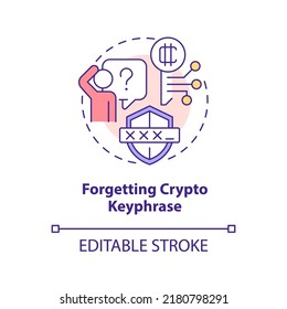 Vergessen Sie das Symbol für das Schlüsselwort-Schlüsselwort. Häufig Blockchain Fehler abstrakte Idee dünne Linie Illustration. Einzeln Umrisszeichnung. Bearbeitbarer Strich. Arial, Myriad Pro Fett Schriftarten verwendet