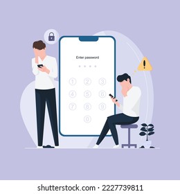Forgetting phone password, cyber Password for a personal account, and login and password concept