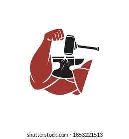 forging bicep muscle bodybuilding vector icon