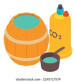Forging equipment icon isometric vector. Carbon dioxide gas balon, wood barrel. Industrial equipment, iron industry, metallurgy