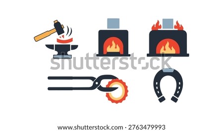 Forging Line art vector set modern color pattern illustration