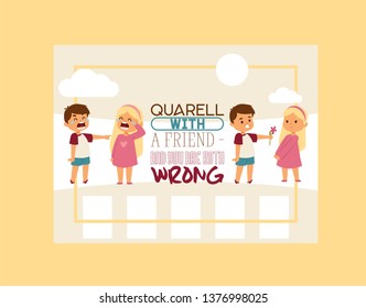 Forgive Me Vector Kid Character And Children In Quarrel Forgiving Sorry Apology Illustration Of Forgiveness Apologize Card Background Crying Girl Boy Friends Backdrop.