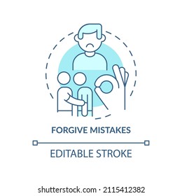 Forgive mistakes turquoise concept icon. Overcoming anxious thoughts abstract idea thin line illustration. Embrace failure. Isolated outline drawing. Editable stroke. Arial, Myriad Pro-Bold fonts used