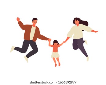 Forgive Mom and Dad day cartoon hand drawn style flat vector design illustrations. Concept of Happy family and kids run together isolated white Background.