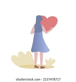 Forgive Yourself and Move on from the Past,Sad girl hug heart,Self care and Self compassion,Vector illustration.