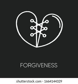 Forgiveness chalk white icon on black background. Strong interpersonal connection, emotional affection, friendship. Overcoming resentment, negative emotions. Isolated vector chalkboard illustration