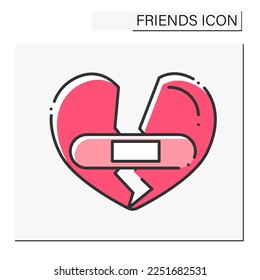 Forgiveness color icon. Repair broken hearts. Medicine. Empathy. Friends line icon. Isolated vector illustration