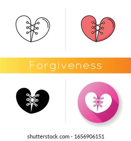 Forgiveness icon. Linear black and RGB color styles. Strong interpersonal connection, emotional affection, friendship. Overcoming resentment, negative emotions. isolated vector illustrations