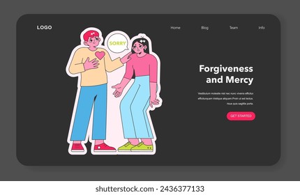 Forgiveness and Mercy concept. Two individuals in a moment of apology and reconciliation, depicting the healing power of forgiveness. Emotional restoration. Vector illustration.