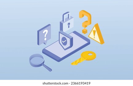 Forgot password and account login for the security protection web page Entry system key.on blue background.3D design.isometric vector design Illustration.