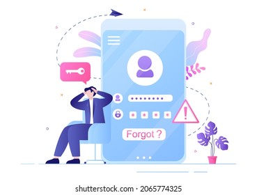 Forgot Password and Account Login for Web page, Protection, Security, Key, Access System in Smartphone or Computer Flat Vector Illustration