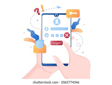 Olvidó la contraseña y el inicio de sesión de la cuenta para la página Web, Protección, Seguridad, Clave, Sistema de Acceso en Smartphone o Ilustración de Vector Plano de Computadora