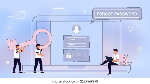 Forgot the password Concept of forgotten password, key, account access, blocked access, protection, account security Vector illustration character design concept for business Flat style Design element