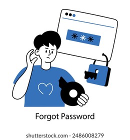 Forgot password editable doodle mini illustration