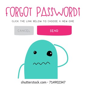 Forgot Password. Flat Style Vector Illustration UI UX Design with Text Box and Password Reset Button. Vector Illustration of lost character.