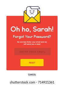 Forgot Password. Flat Style Vector Illustration UI UX Design with Text Box and Password Reset Button. Vector Illustration of lost character.